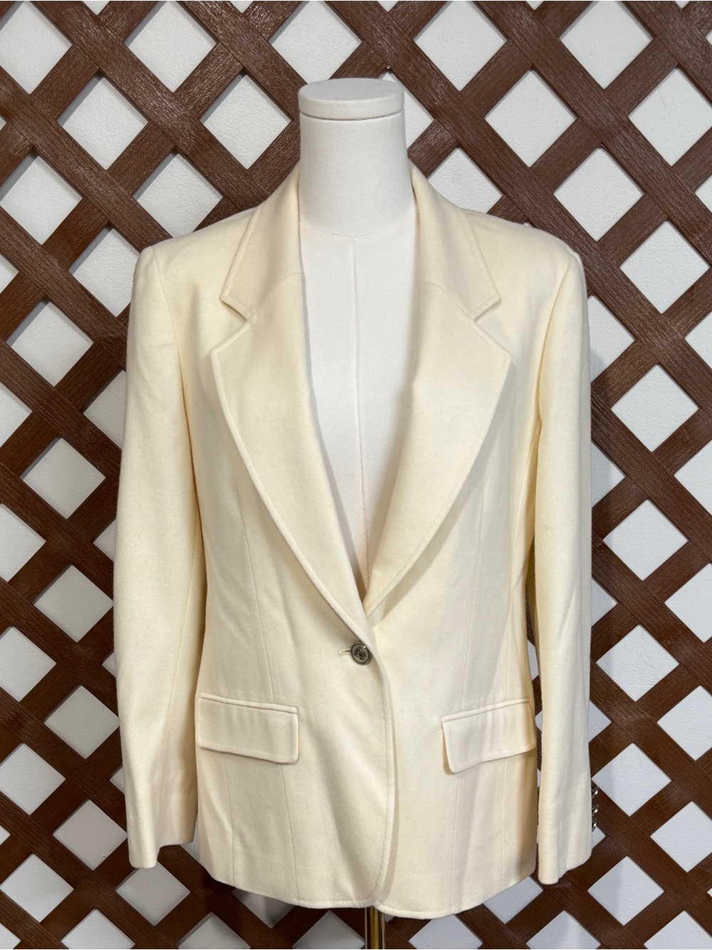 WBZ1 {Pendleton} Ivory Cream Off White 100% Virgin Wool Blazer Suit Coat Jacket